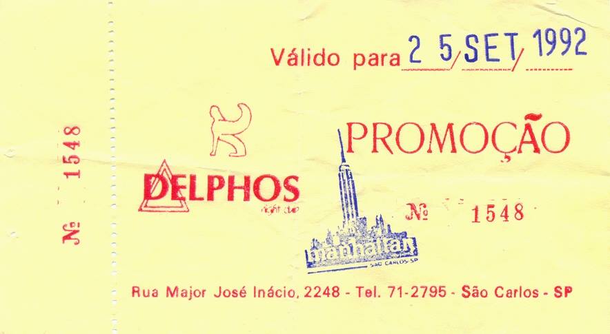 Ingresso da Delphos, uma relíquia na balada de São Carlos