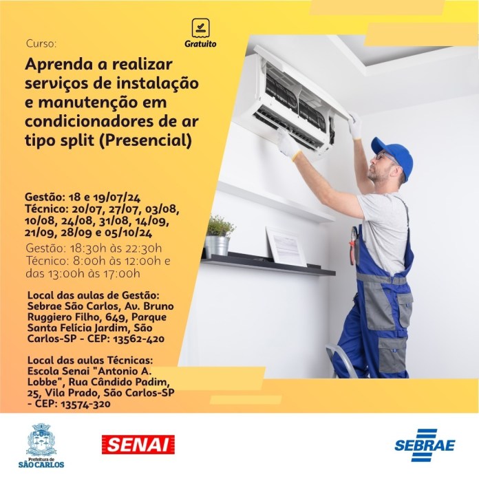 Curso de Técnicas para Instalação e Manutenção de Condicionadores de Ar tipo Split Curso de Técnicas para Instalação e Manutenção de Condicionadores de Ar tipo Split