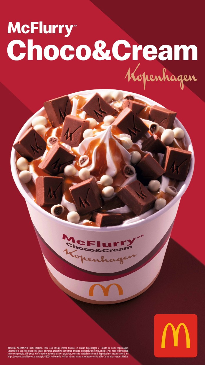 McDonald's lança McFlurry Choco&Cream Kopenhagen com ingrediente exclusivo e marca a volta da calda de caramelo no Méqui McDonald's lança McFlurry Choco&Cream Kopenhagen com ingrediente exclusivo e marca a volta da calda de caramelo no Méqui