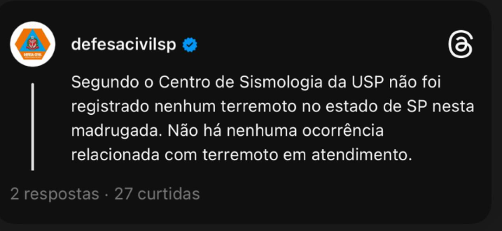 Defesa Civil sobre o terremoto