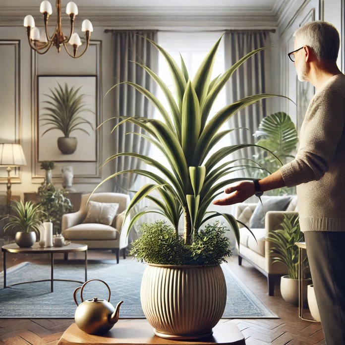 Espada de São Jorge sendo observada por uma pessoa que está cuidando da planta (1) Espada de São Jorge sendo observada por uma pessoa que está cuidando da planta (