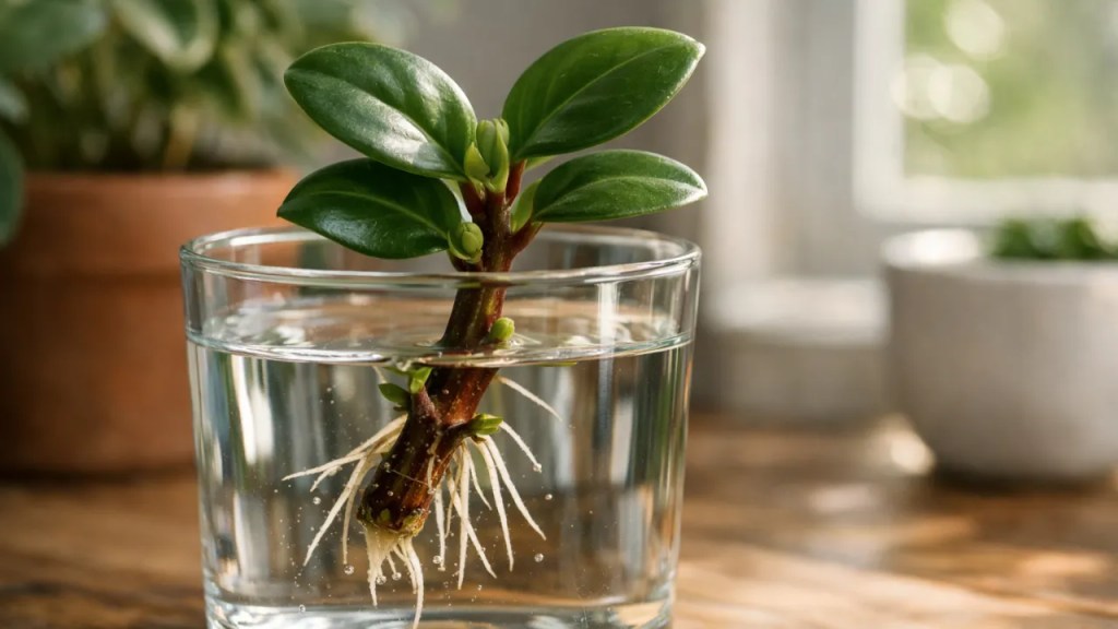 4 passos para multiplicar peperômias em água com brotos mais estáveis e folhas firmes