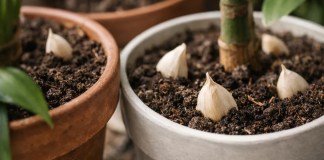 Enterrar dentes de alho nos vasos de plantas evita fungos e insetos, e funciona melhor do que parece Enterrar dentes de alho nos vasos de plantas evita fungos e insetos