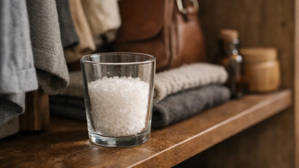 Um copo com esse ingrediente comum vai reduzir a umidade do armário em poucos dias