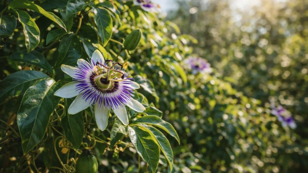 6 horas de sol exatas para o maracujá-ornamental definir folhas ou flores e crescer com vigor
