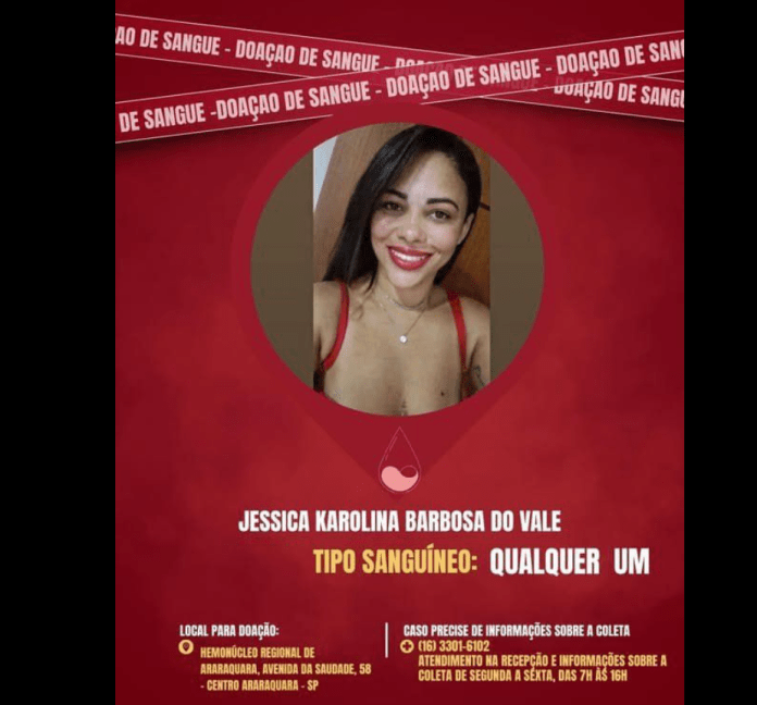 Jéssica precisa de doação de sangue
