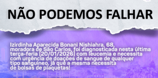 Paciente de São Carlos trata leucemia e precisa com urgência de doações de sangue