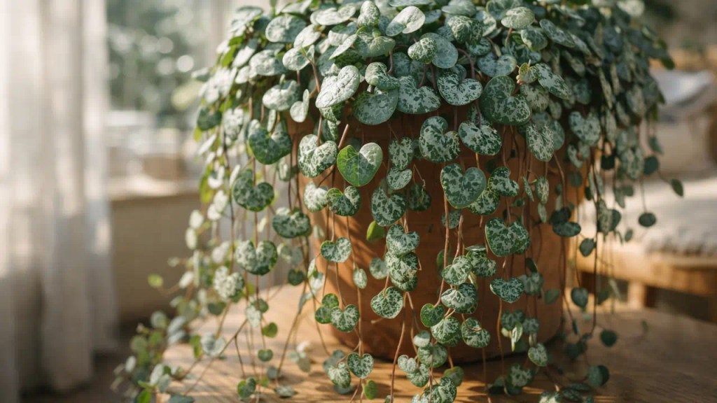 Ceropegia woodii fios longos demais As 4 horas de luz que deixam a planta cheia e compacta