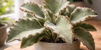 Kalanchoe beharensis perdeu a textura felpuda O excesso de água que arruína a planta