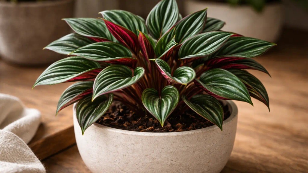 A peperômia rosso enrola as folhas quando a iluminação está abaixo do ideal