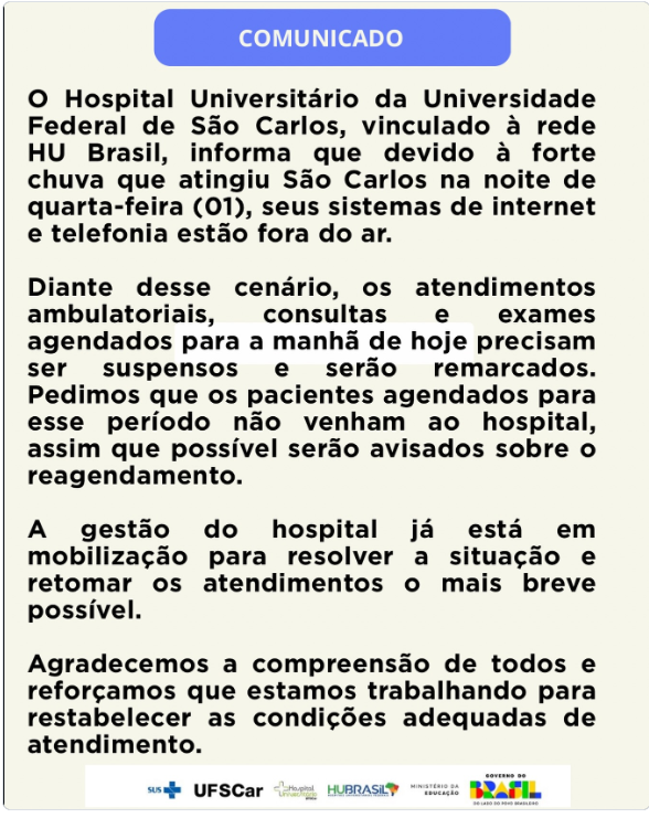Hospital Universitário emitiu comunicado