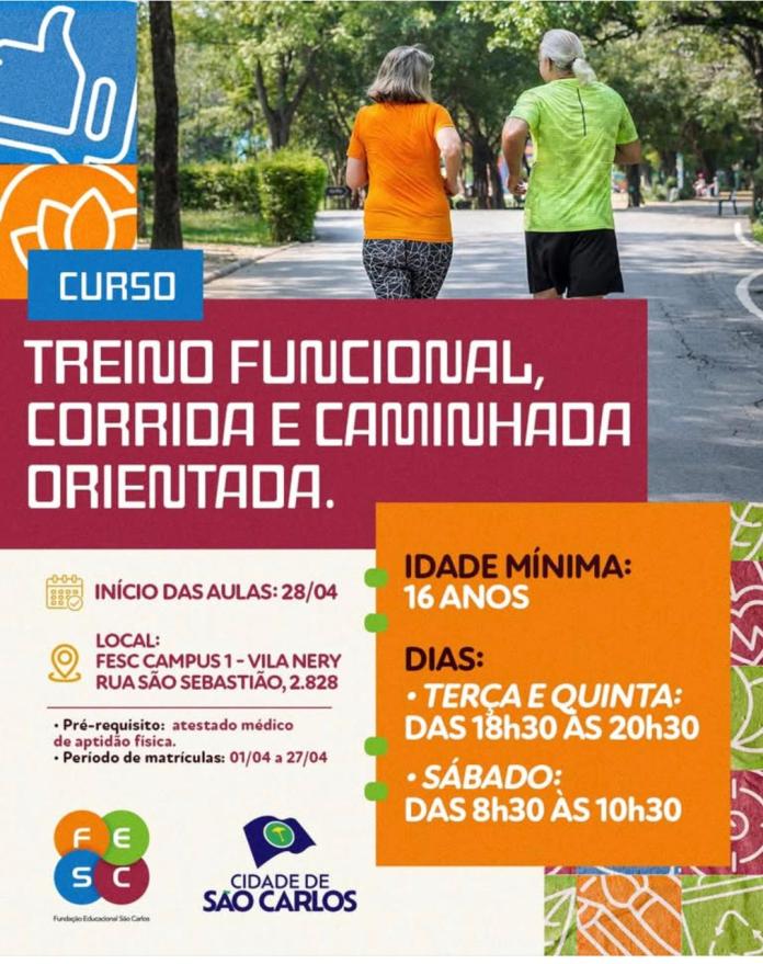 FESC abre inscrições para curso de treino funcional, corrida e caminhada orientada FESC abre inscrições para curso de treino funcional, corrida e caminhada orientada