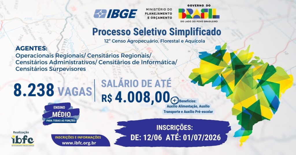 IBGE: inscrições abertas para mais de 8 mil vagas de nível médio