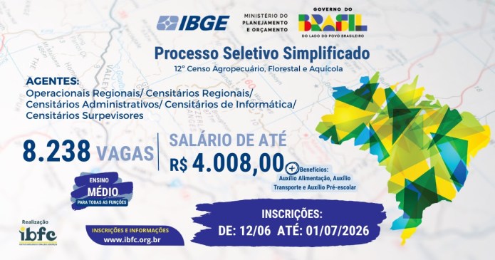 IBGE: inscrições abertas para mais de 8 mil vagas de nível médio IBGE: inscrições abertas para mais de 8 mil vagas de nível médio