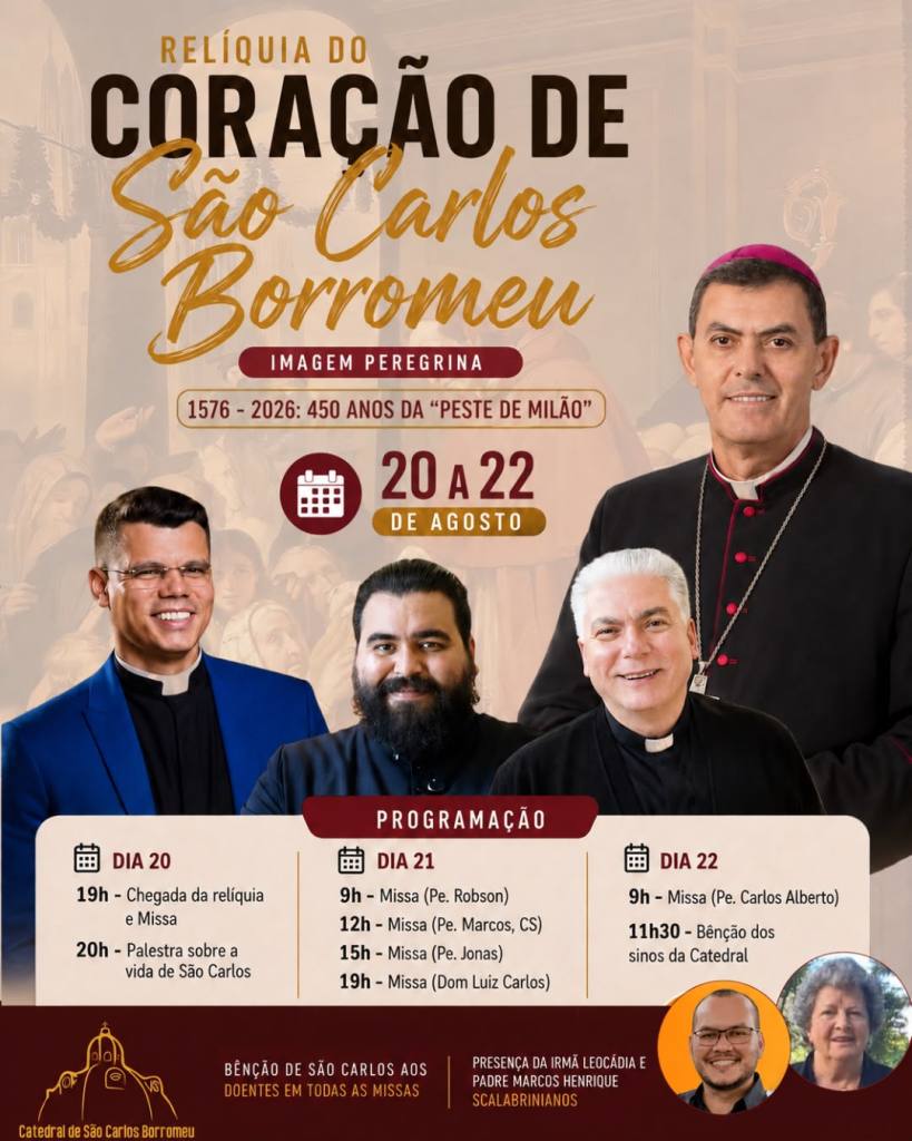 Programação especial será realizada de 20 a 22 de agosto na Catedral e recordará também os 450 anos da Peste de Milão, episódio marcante da vida de São Carlos Borromeu.