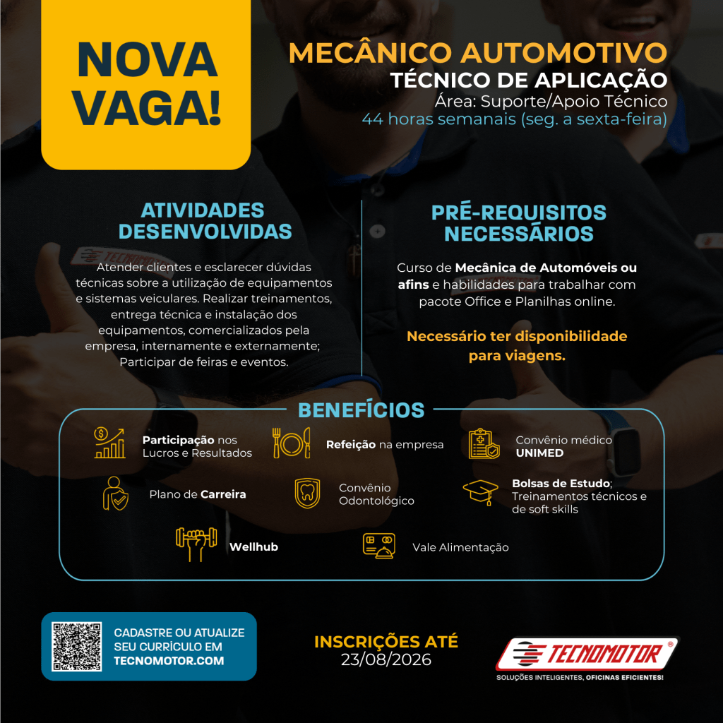 Tecnomotor abre vaga para mecânico automotivo em São Carlos