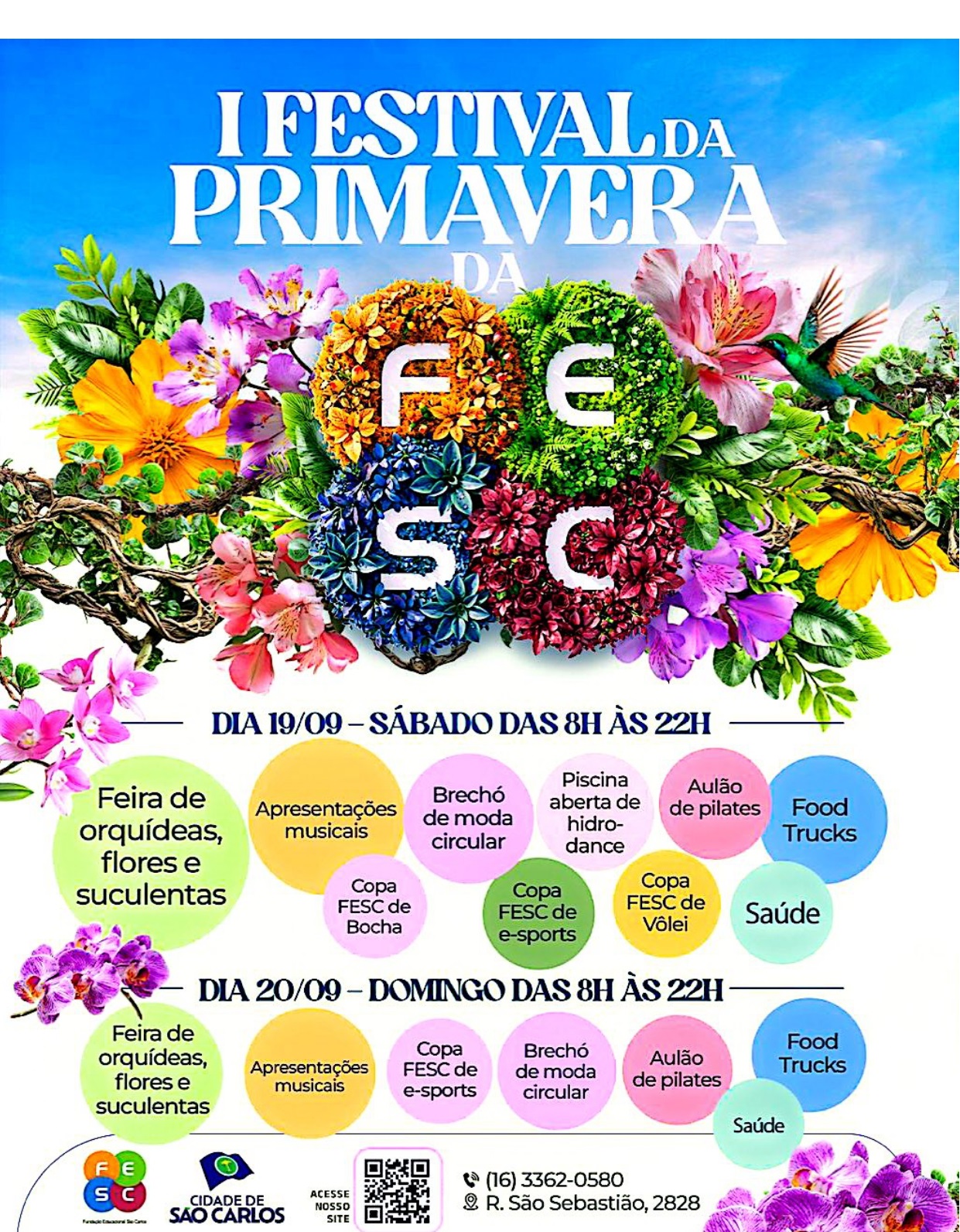 Festival da Primavera da FESC terá shows, orquídeas, esporte e atrações gratuitas em São Carlos