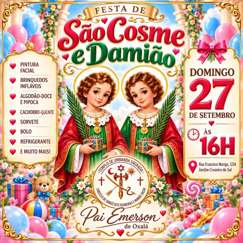 Festa de São Cosme e Damião terá distribuição de doces e atividades para crianças em São Carlos