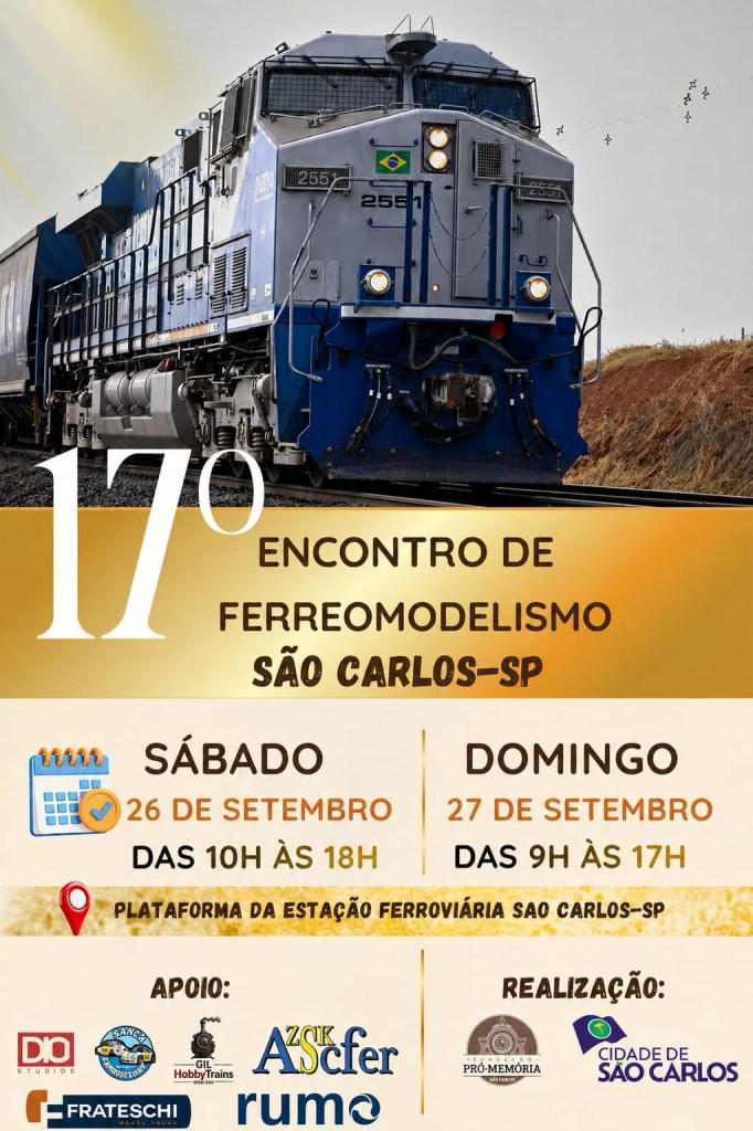 São Carlos recebe o 17º Encontro de Ferreomodelismo nos dias 26 e 27 de setembro, na Estação Ferroviária, com maquetes, trens em miniatura e lojistas