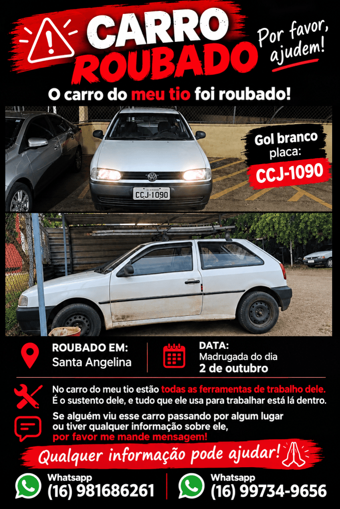 Gol branco furtado no Santa Angelina em São Carlos