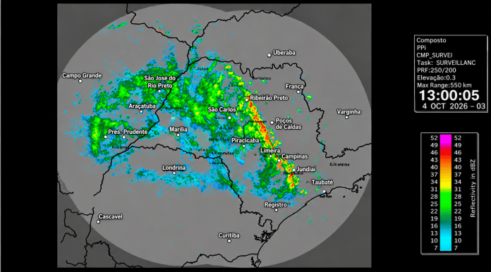 Radar mostra avanço da chuva e São Carlos entra em atenção para temporais neste domingo Radar mostra avanço da chuva e São Carlos entra em atenção para temporais neste domingo